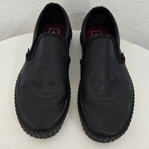 VANS Marvel Black Widow Slip On Shoes All Black w/ Black Widow Logo Size 8